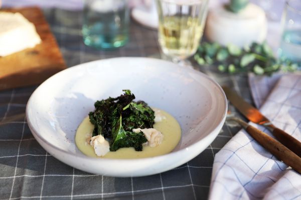 Aardappelmousseline met epoisses en krokant gebakken boerenkool