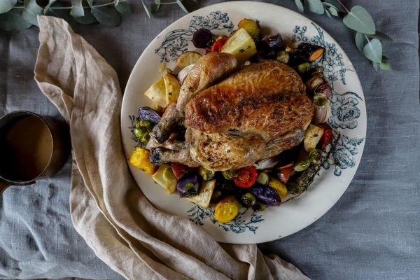 Poulet Noir boerderij kip uit de oven met appelcider jus